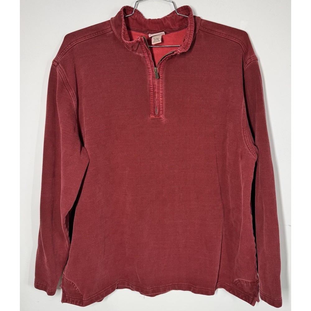 LL Bean Men's Mineral Washed Pique Knit 1/4 Zip Red Pullover Sweatshirt Size XL
